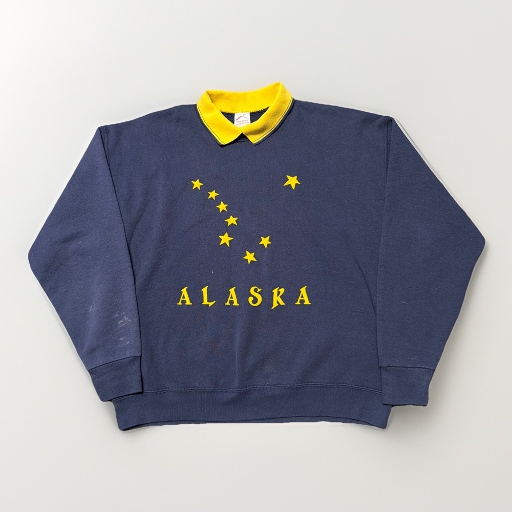 Vintage 90s Made In USA Sweatshirt‎ Crew Neck Collared Alaska Stars Sweatshirt